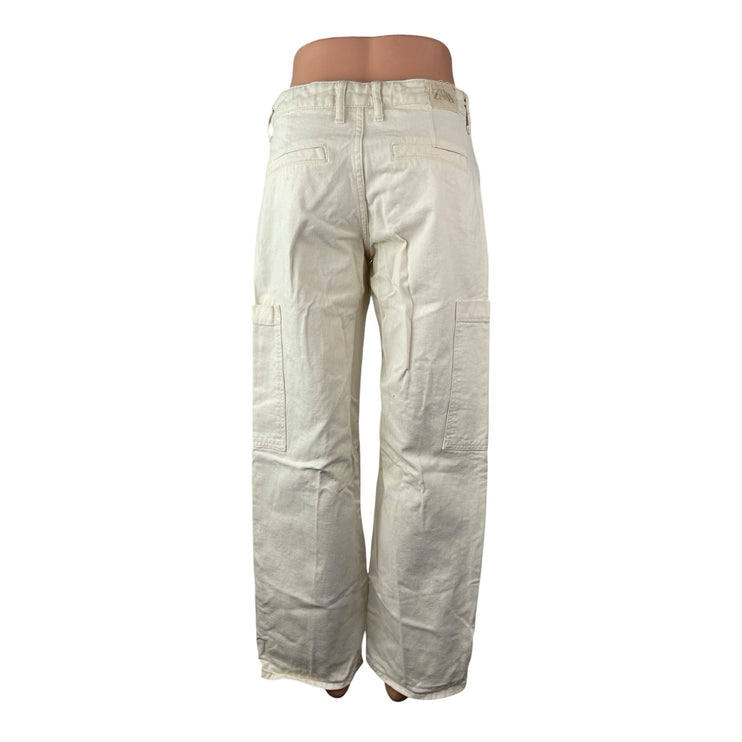Zara Women's White High Rise Carrot Barrel Wide Leg Cargo Denim Jeans Pants Sz 4
