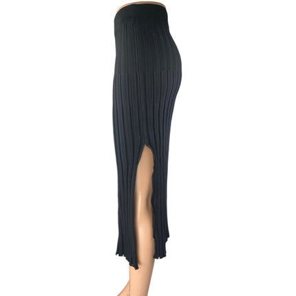 O.Vianca Black Rib Knit High Waist Slit Pull On Midi Straight Pencil Skirt Sz S