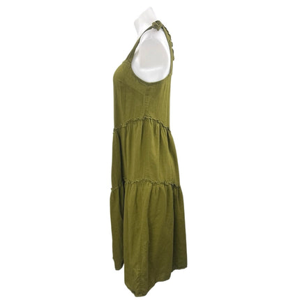 Urban Renewal Green Linen Sleeveless Tie Tiered Tank Cami A Line Midi Dress Sz S