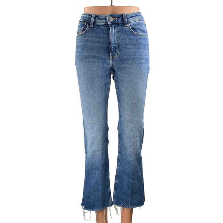 Zara Women's Blue High Waisted Frayed Hem Flared Bootcut Denim Jeans Pants Sz 34