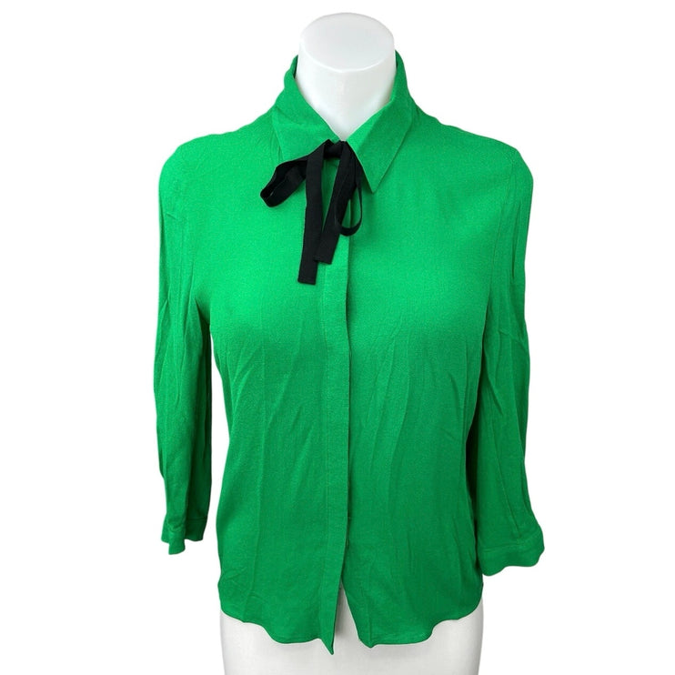 & Other Stories Green Bow Tie Button Down Collar Long Sleeve Shirt Blouse Top 2