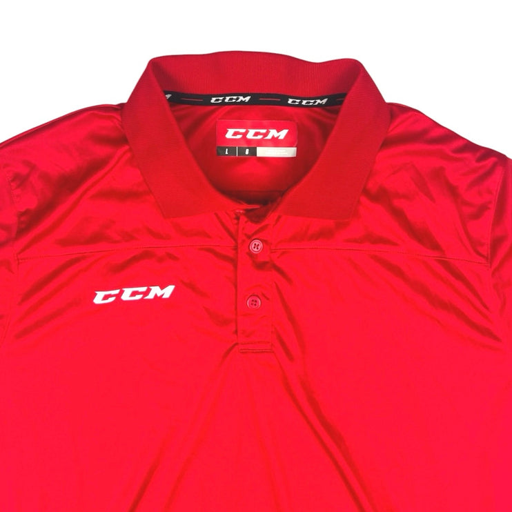 CCM Men’s Red Hockey Team Short Sleeve Collar Pullover Polo Shirt Top Size L