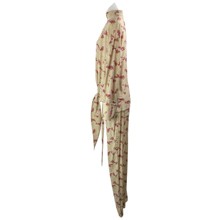 Zara Women's Cream Floral Long Sleeves Tie Front Sleepwear Pajamas Sets Size L