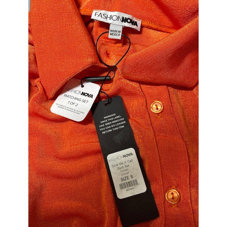 NEW Fashion Nova Women's Orange Faux Velvet Long Sleeve Button Down Shirt Top S