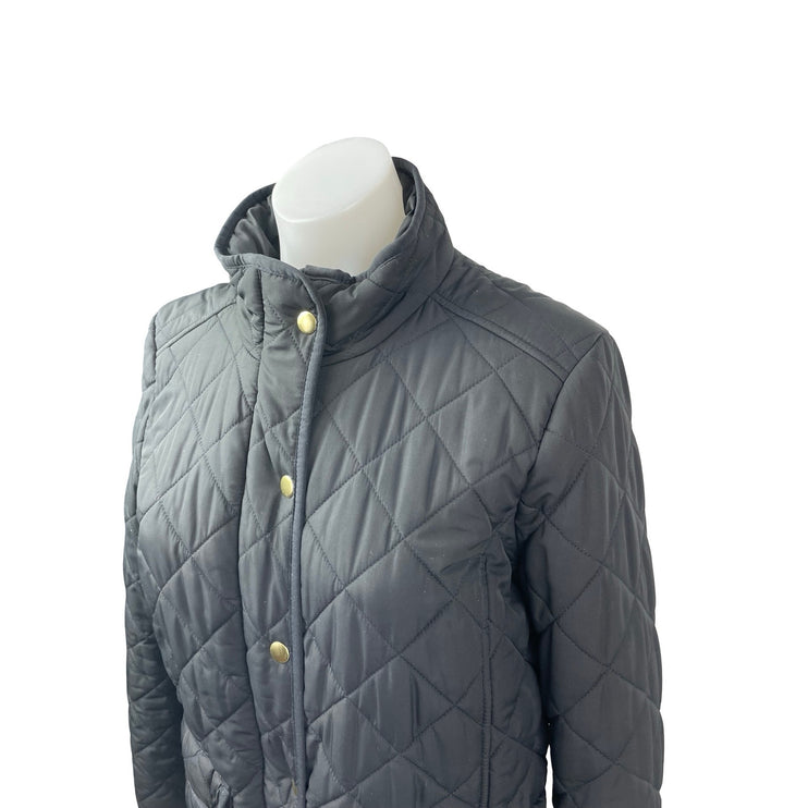 J.Crew Women's Black Quilted High Neck Long Sleeve Field Puffer Coat Jacket Sz M