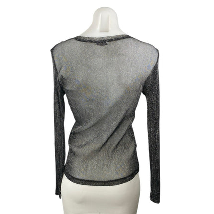 Zara Trafaluc Women's Black Sheer Mesh Glitter Sparkly Long Sleeve Blouse Top S