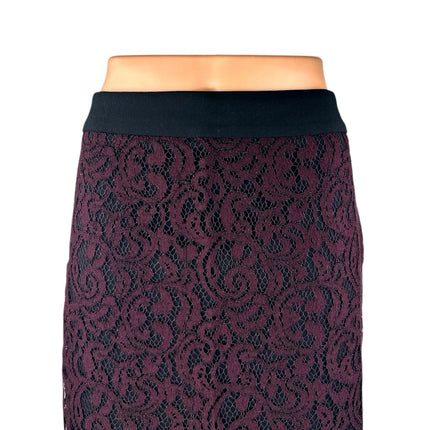 Ann Taylor LOFT Purple Floral Lace Zip Knee Length Straight Pencil Skirt Size 10