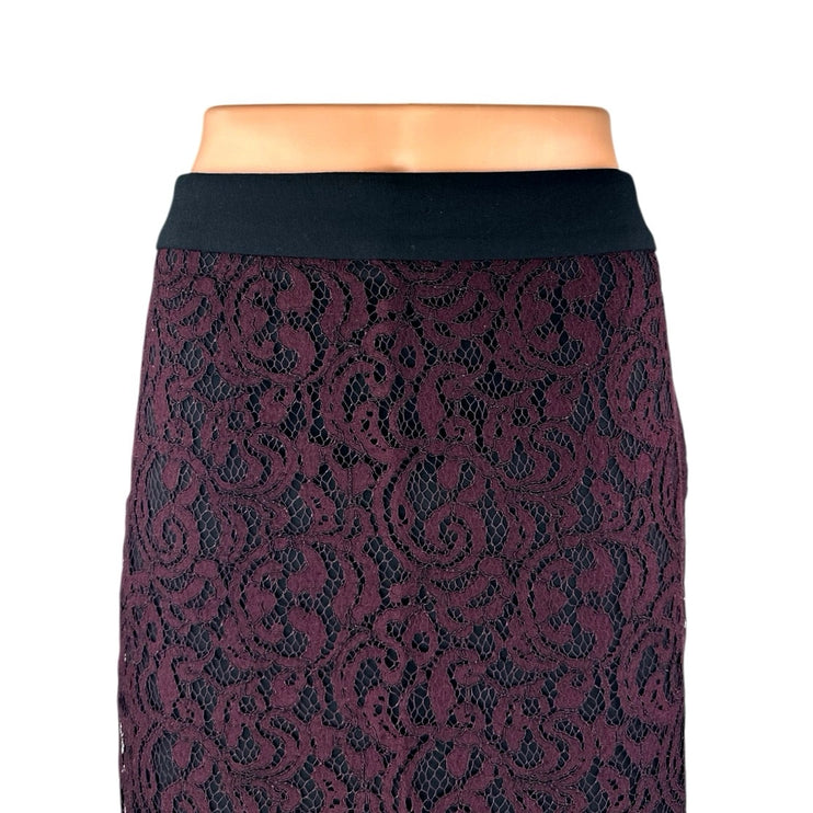 Ann Taylor LOFT Purple Floral Lace Zip Knee Length Straight Pencil Skirt Size 10