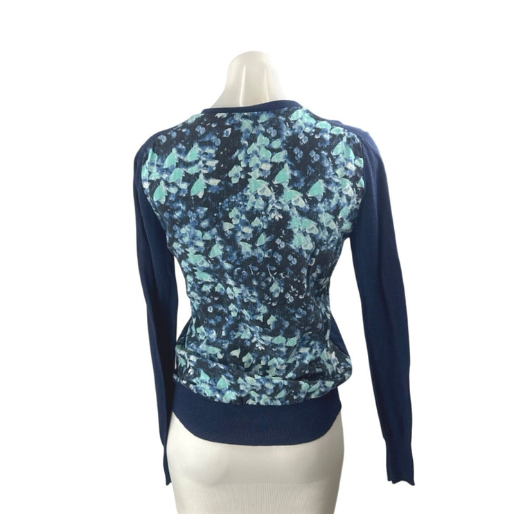 Barney's New York Co-Op Navy Blue Floral Button Up Cardigan Sweater Top Size S