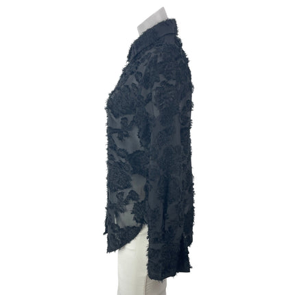 H&M Women's Black Long Sleeves Sheer Floral Jacquard Button Down Shirt Top Sz XS
