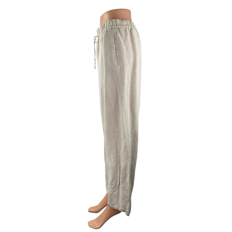 H&M Women's Beige Linen High Waisted Wide Leg Baggy Crop Lounge Trousers Pants M