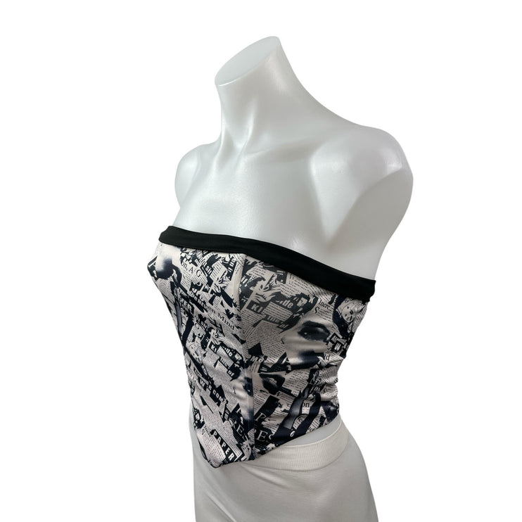 Princess Polly Rafi Women's Newspaper Graphic Sleeveless Crop Tube Bandeau Top 2