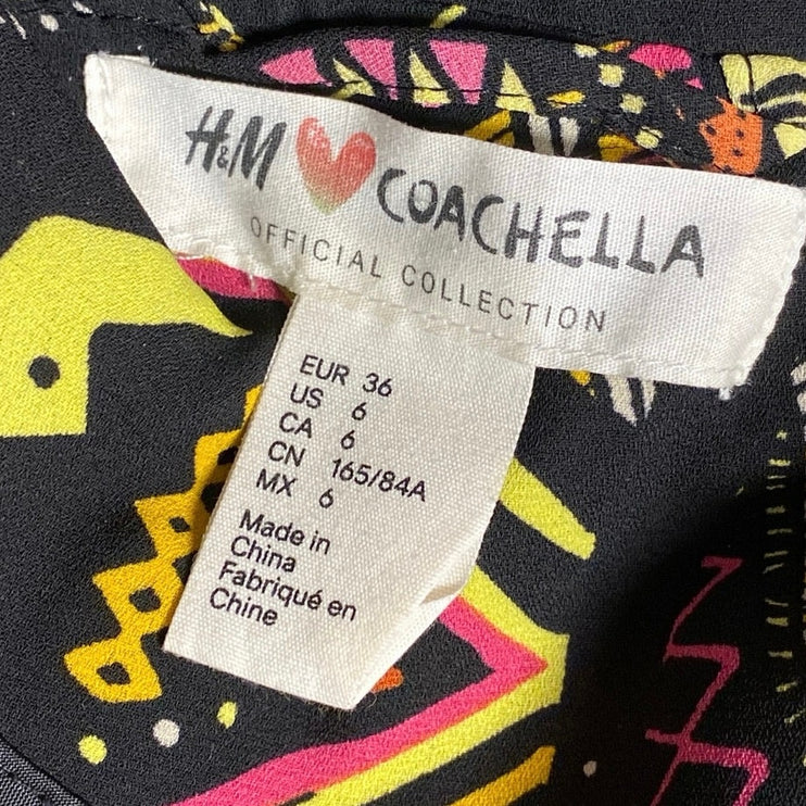 H&M Coachella Tribal Geometric Boho Long Sleeve Full Zip Shirt Jacket Size 6