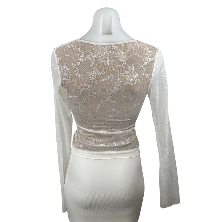 I.AM.GIA Yvette White Beige Floral Lace Layered Long Sleeve V Neck Blouse Top S