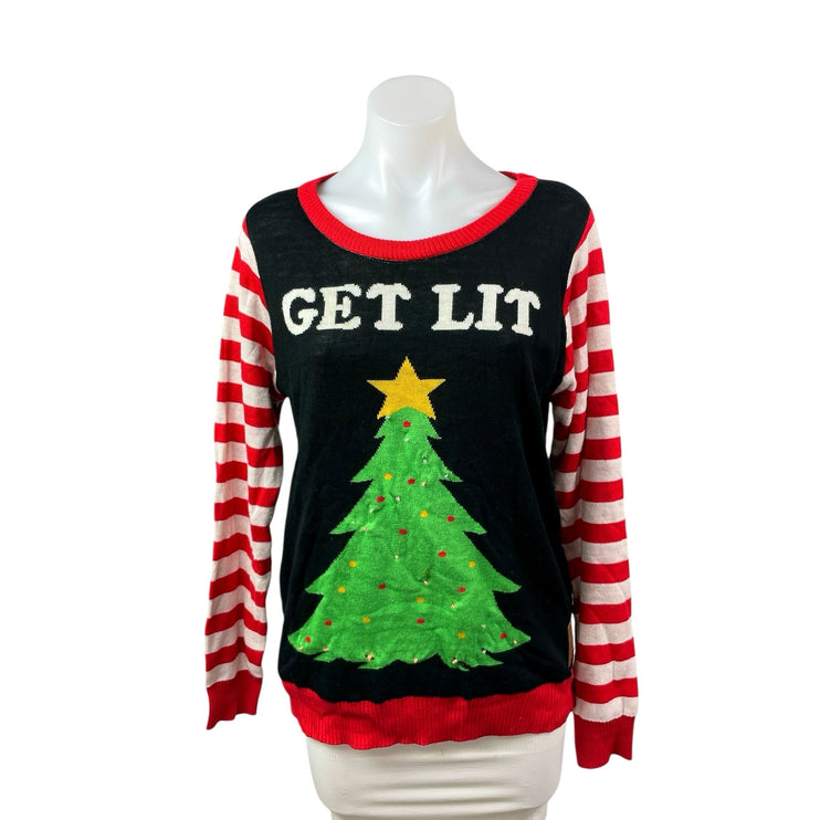 Tipsy Elves Women's Light Up Christmas Holiday Print Long Sleeve Sweater Top M