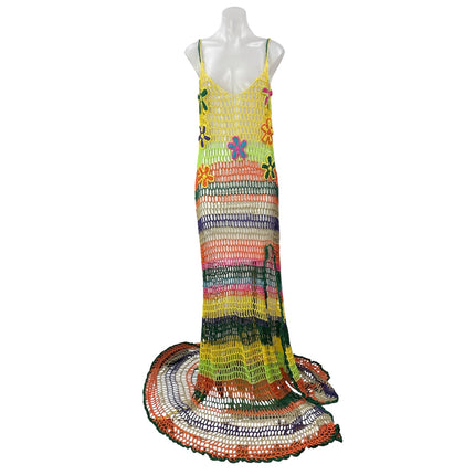 NEW Fashion Nova Naomi Crochet Sheer Floral Rainbow Cami Maxi Dress Size 1X
