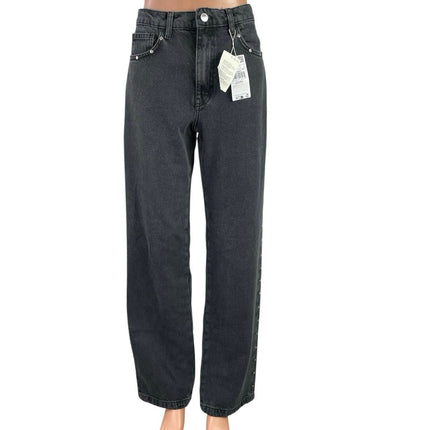 NEW MNG Mango Black Rhinestone Straight High Rise Relaxed Denim Jeans Size 6