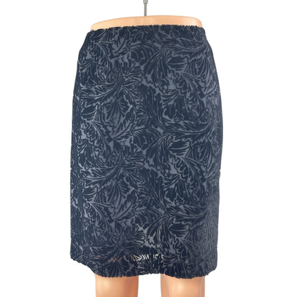 Brooks Brothers Black Burnout Velvet Velour Floral Knee Length Pencil Skirt Sz 2