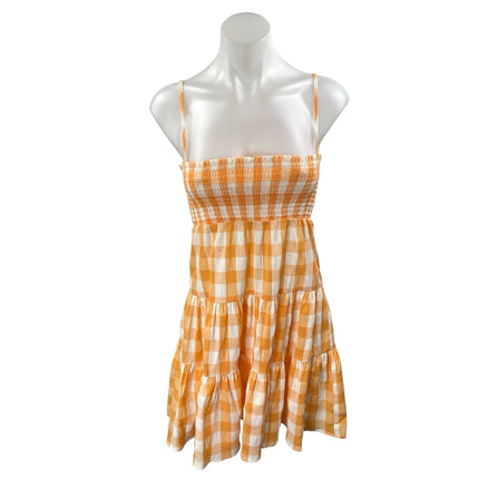Steve Madden BB Dakota Orange White Checkered Sleeveless Cami A-line Dress Sz S