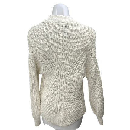 Abercrombie & Fitch White Crochet Knit Open Front Long Sleeve Cardigan Sweater M