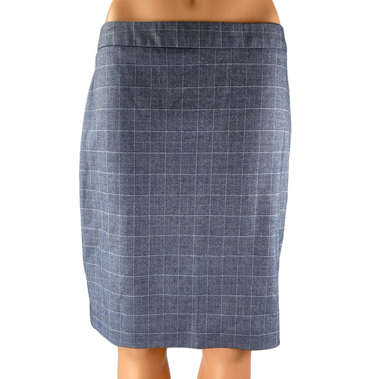Banana Republic Women's Blue Gray Plaid Check Midi Straight Pencil Skirt Size 8P