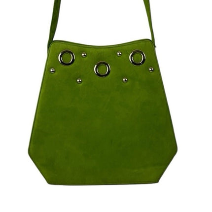 Neiman Marcus Women's Green Suede Vegan Leather Studded Ring Crossbody Bag OS