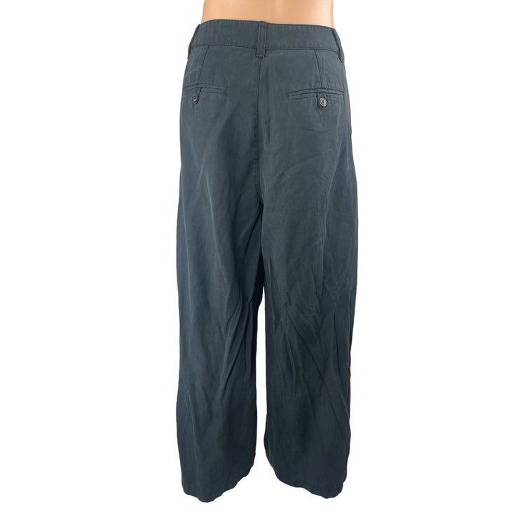 Madewell Women's Black Linen Pleated High Rise Wide Leg Trousers Pants Size 2