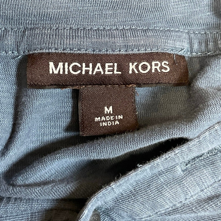 Michael Kors Men's Blue Long Sleeve Hoodie Hooded Henley Sweatshirt Top Size M