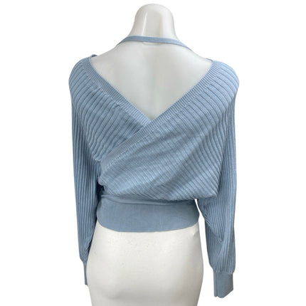 Love Tree Women's Blue Ribbed Knit Long Dolman Sleeve Wrap Sweater Top Size M
