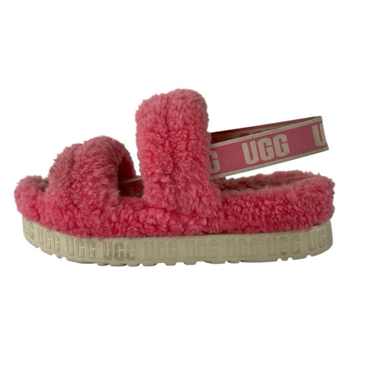 UGG Oh Fluffita Women's Pink Fuzzy Teddy Slingback Lounge Slide Sandals Size 11
