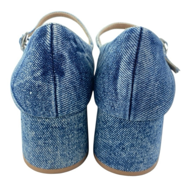 Steve Madden Hawke Blue Denim Block Heel Almond Toe Mary Jane Pumps Shoes Sz 10M