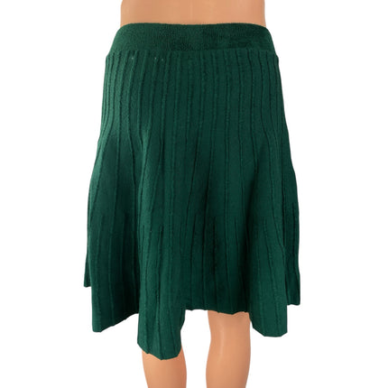 Anthropologie Meadow Rue Green Sweater Knit Pleated Mini Skater A-Line Skirt M