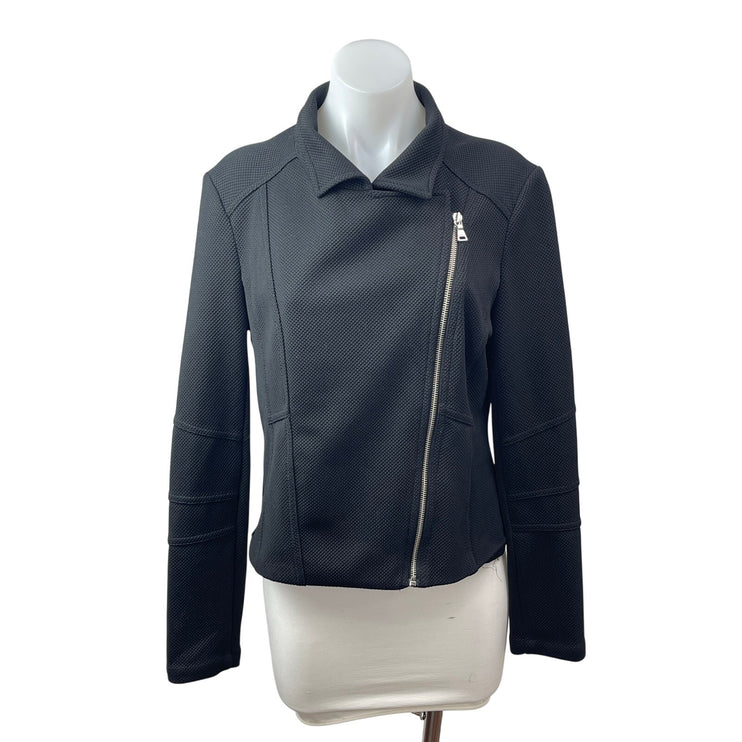 Express Women;s Black Long Sleeve Asymmetric Zip Textured Moto Biker Jacket L