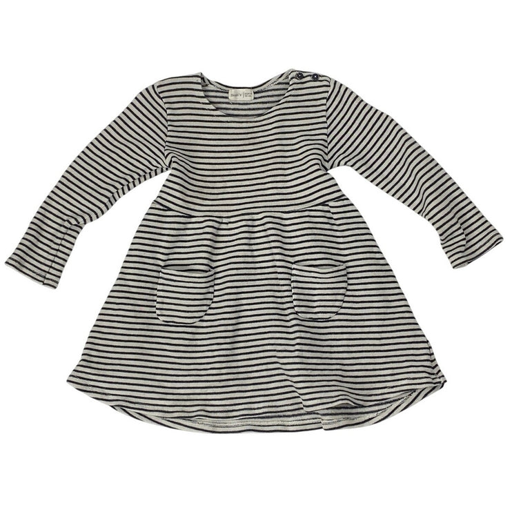 Bean's Baby Girls Black White Striped Long Sleeve Pockets A-line Dress 18-24M
