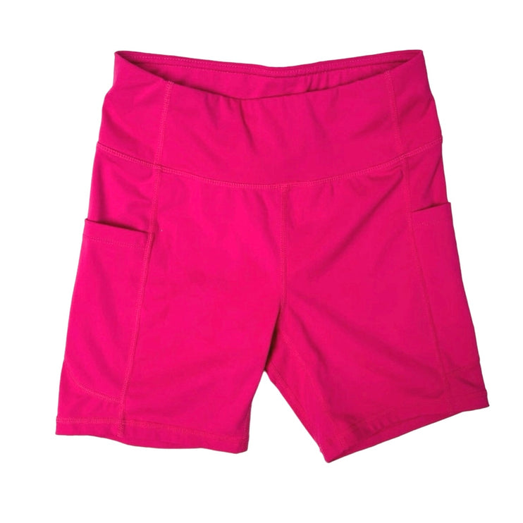 Womens Raspberry Pink Mid Rise Pockets Stretch Activewear Sports Biker Shorts S