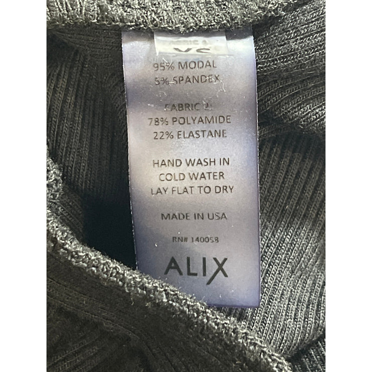 Alix NYC Women's Black Ribbed Knit Short Sleeve Polo V Neck Bodysuit Top Size XS