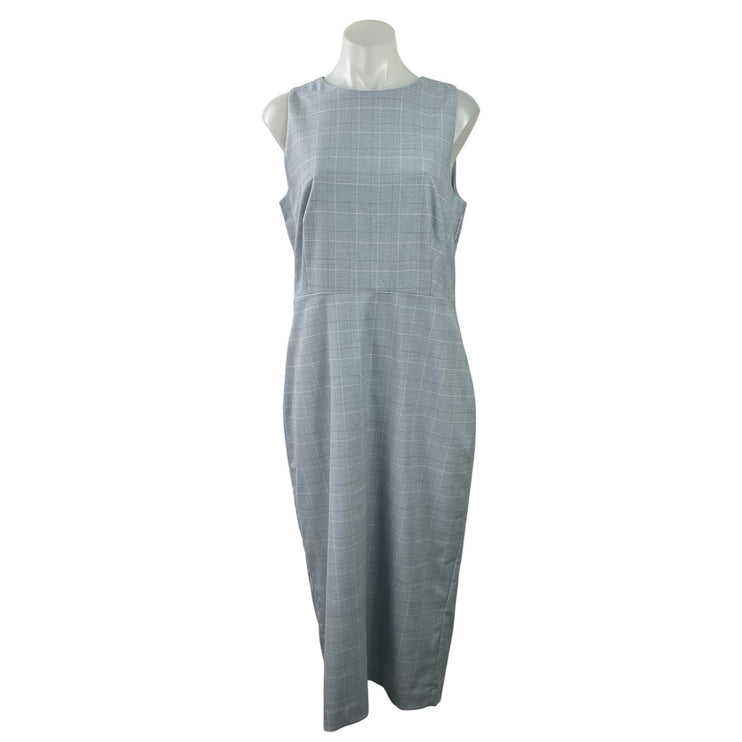 NEW Ann Taylor Blue Gray Plaid Checkered Sleeveless Midi Tank Sheath Dress Sz 8