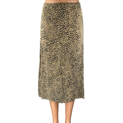 Brandy Melville Brown Black Leopard Animal Print Zipper Midi A-Line Skirt Size S