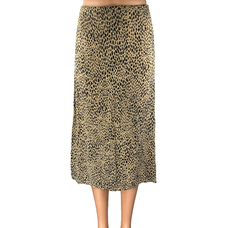 Brandy Melville Brown Black Leopard Animal Print Zipper Midi A-Line Skirt Size S