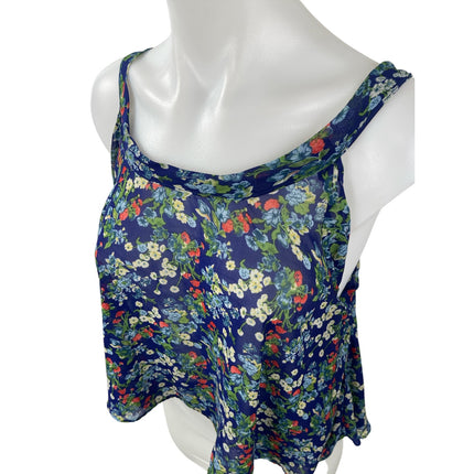 Millau Women's Blue Floral Sleeveless Boxy Swing A Line Cami Tank Blouse Top S