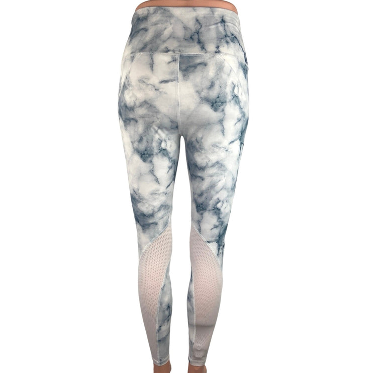 Varley Performance First Windsor White Blue Marble Print Mesh Insert Leggings S