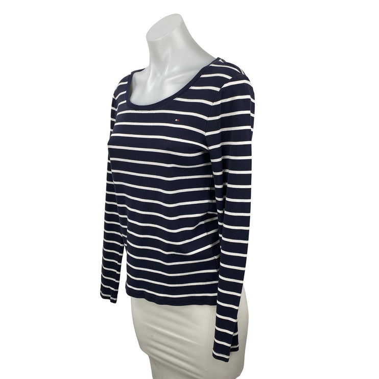 Tommy Hilfiger Women's Navy Blue Striped Logo Long Sleeve T Shirt Tee Top Size S