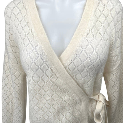 & Other Stories Cream Argyle Knit Wool Blend Wrap Cardigan Sweater Top Size M