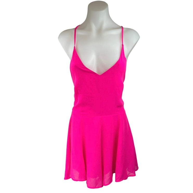 Lush Pink Sleeveless V-neck Cami Camisole Mini Fit & Flare Jumpsuit Romper Sz M