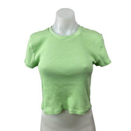 Aritzia TNA Women's Green Ribbed Knit Sculpt Short Sleeve T Shirt Crop Top Sz XL