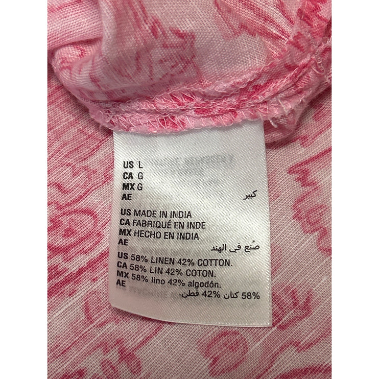 Charter Club Pink Linen Alligator Print Long Sleeve Button Up Shirt Blouse Top L