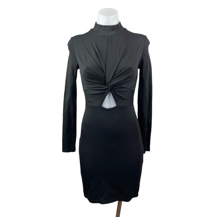 H&M Women's Black Twist Front Cut Out Mock Neck Long Sleeve Mini Bodycon Dress 4