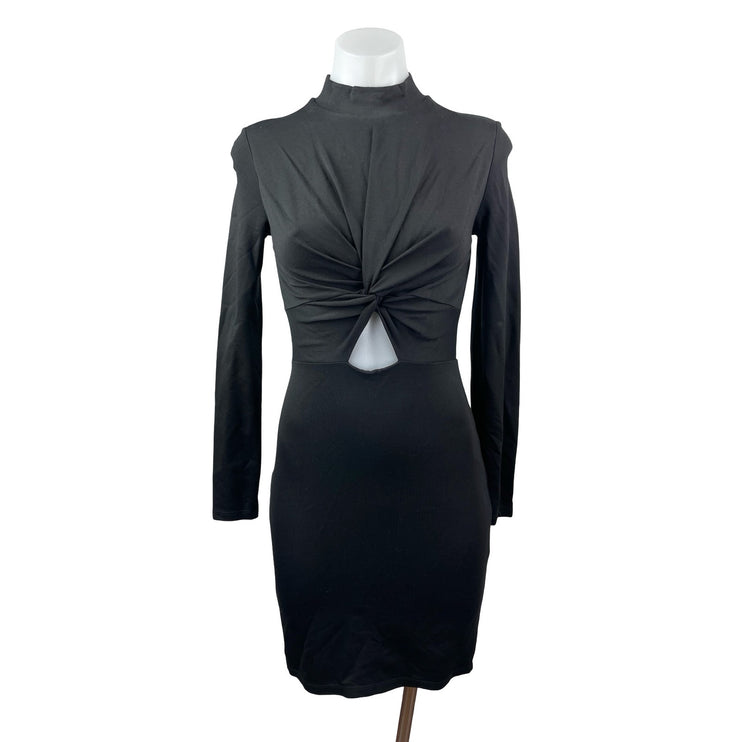 H&M Women's Black Twist Front Cut Out Mock Neck Long Sleeve Mini Bodycon Dress 4