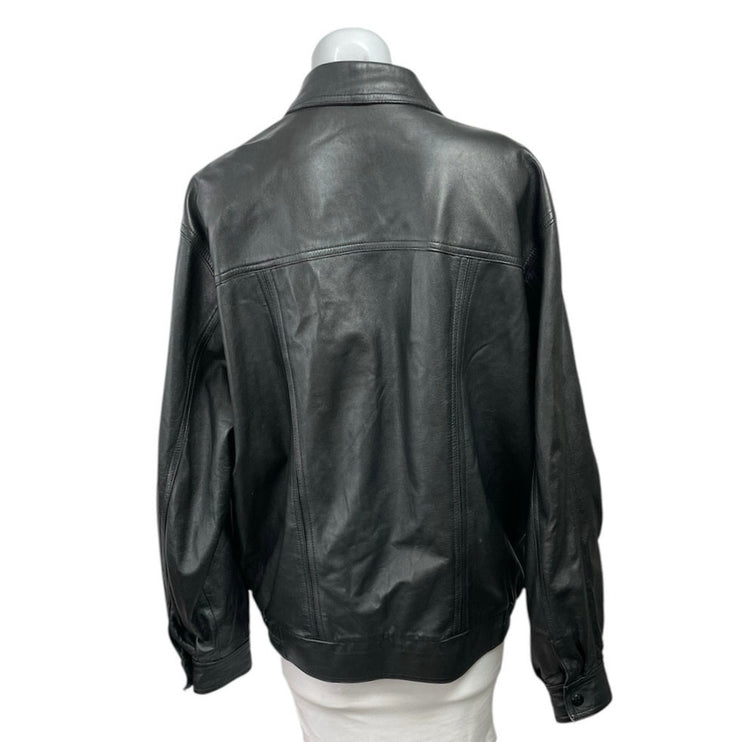 Vintage Cuiropolis Women's Black Faux Leather Zip Up Bomber Jacket Size XL-2XL
