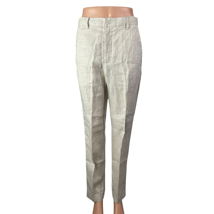 Zara 100% Linen Women's Beige High Rise Straight Chino Trousers Dress Pants Sz S